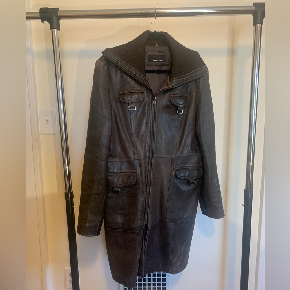 Jones New York Genuine Leather Long Coat